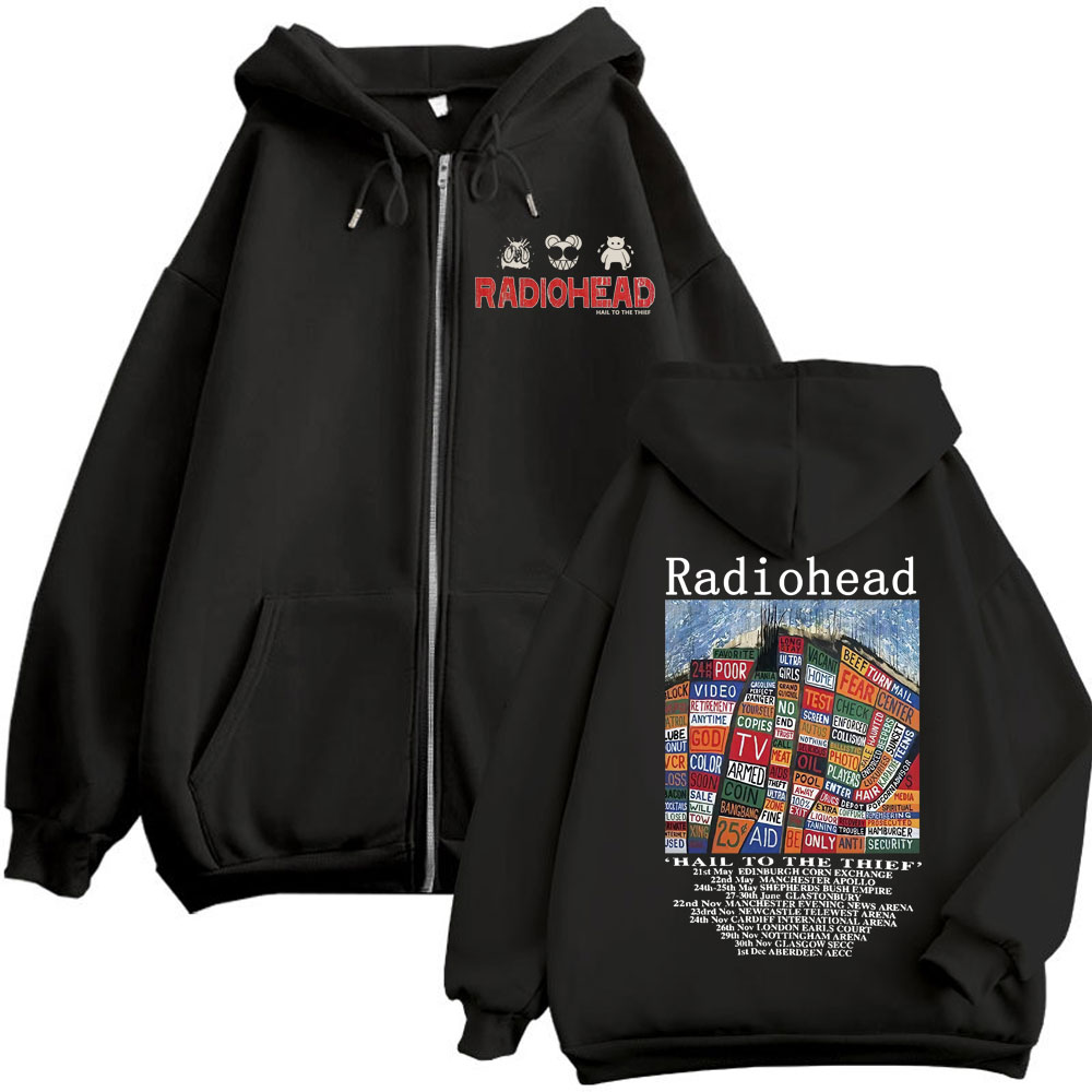 Mens Fashion Zip Up Hoodies - Radiohead Hail To The Thief Merch