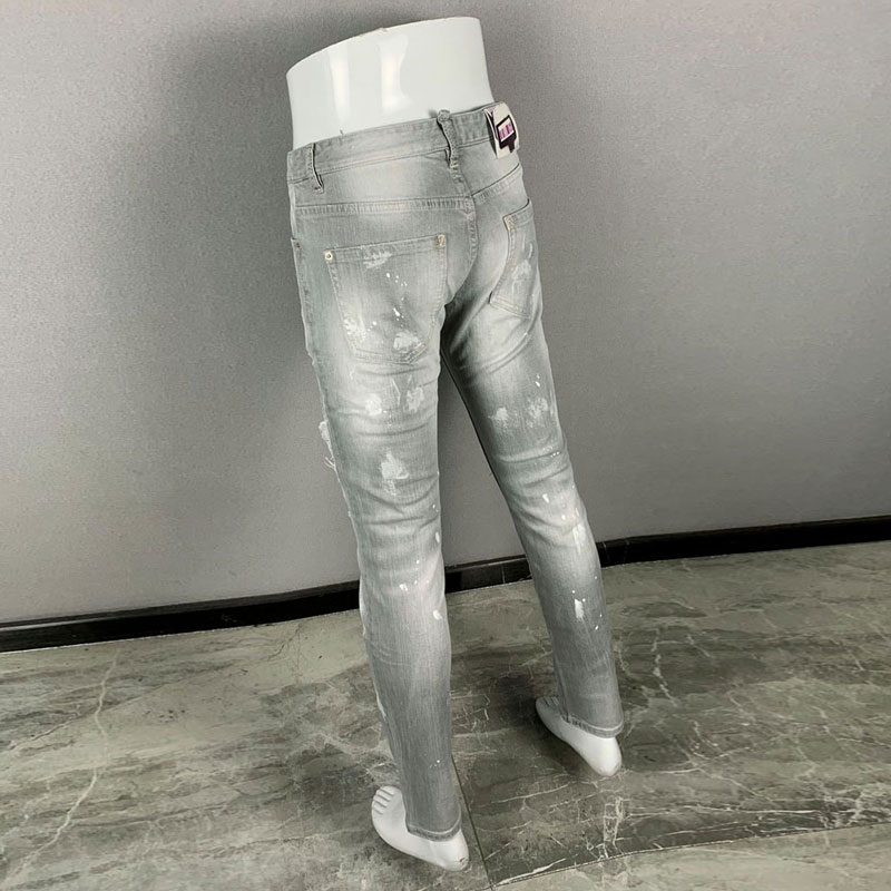 Men'S Fashion Grey Jeans - Modne, nowe dżinsy męskie, z przetarciami,
