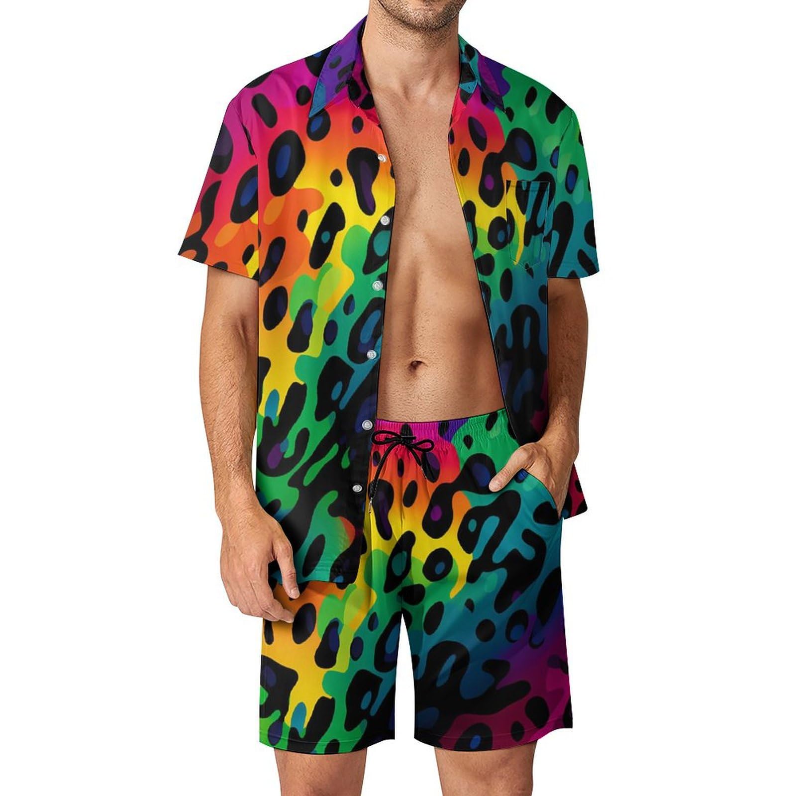 Mens Fashion Clothes - Letnie nieregularne geometryczne zestawy męskich koszul
