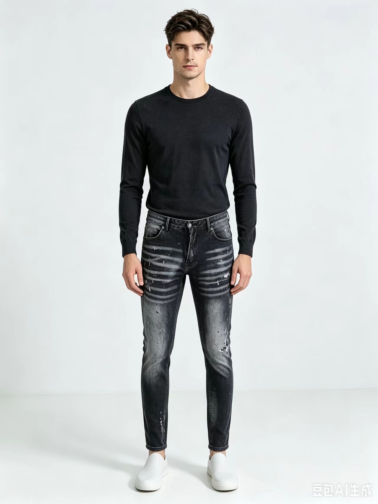 Men'S Fashion Grey Jeans - Męskie obcisłe dżinsy w stylu hip-hop