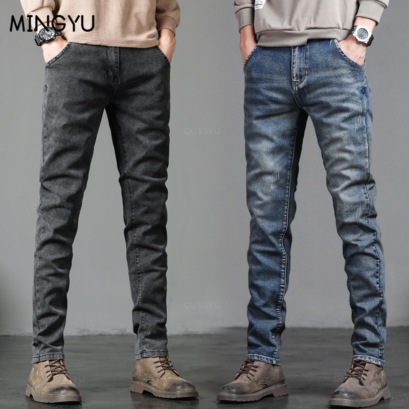 Men'S Fashion Grey Jeans - Wiosna Jesień Męska Klasyczna Moda Szare