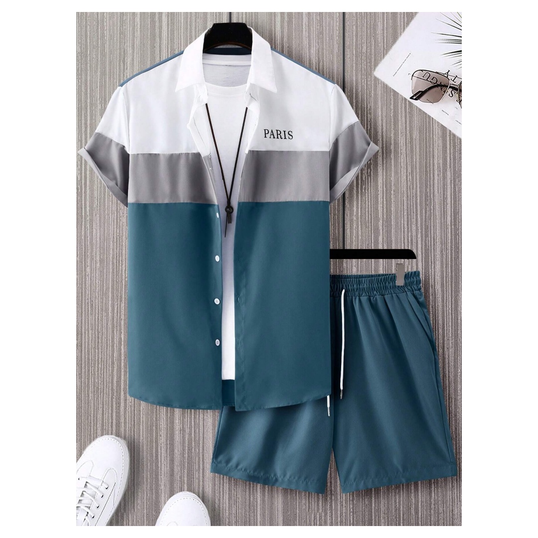 Mens Fashion Clothes - Męski garnitur modny, niebiesko-biały patchworkowy, jednorzędowy,